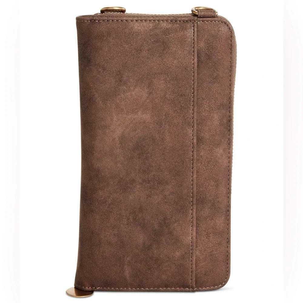 Style & Co. Leather Crossbody Phone Wallet in Chocolate‎ Brown